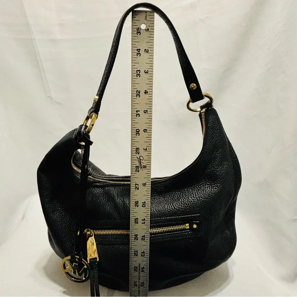 Michael Kors Black Leather Hobo Bag with Gold Accents - Picture 15 of 15